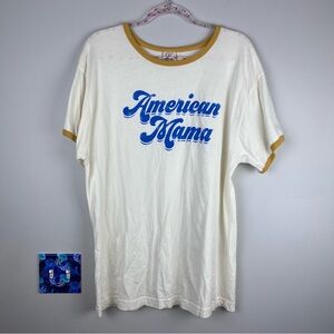 Oat Collective Off White American Mama Ringer Short Sleeve Cotton T-Shirt Top XL